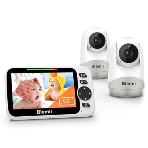Image of Blemil Upgrade Baby Monitor with 30-Hour Battery, 5" Large Split-Screen Video Baby Monitor with 2 Cameras and Audio, Remote Pan/Tilt/Zoom, Two-Way Talk, Room Temperature, Auto Night Vision