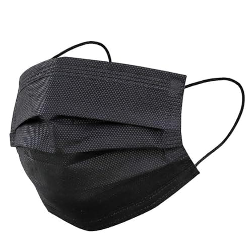 Image of Komonee Pack of 10 Disposable Black Face Masks: 3 Ply High Filtration & Dustproof Mouth Cover Covering – Protective Breathable Masks For Men Women – Outdoors Indoors Workplace Shops