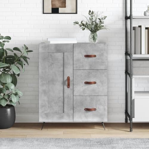 Image of GFMGUEMV Engineered Wood Storage Cabinet and Sideboard in Concrete Grey Finish with Ample Space, Dimensions 69.5x34x90 cm