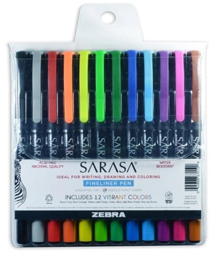 Image of Zebra Sarasa Fineliner Pen, 0.8mm, Assorted, 12-Count