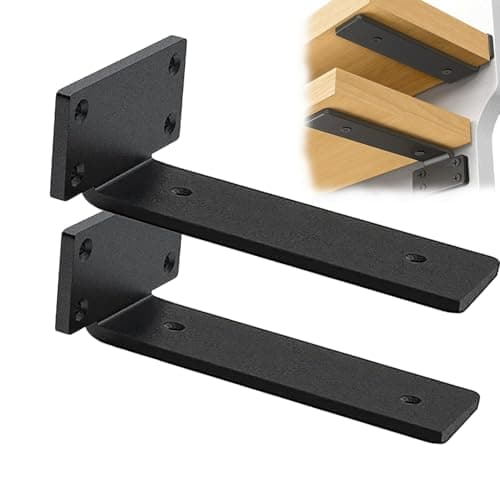Image of Pubiao 2 Pack Shelf Brackets 20cm, Heavy Duty Wall Brackets, 75kg Load Capacity, Black Floating Shelf Bracket