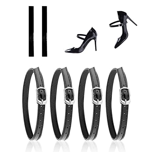 Image of NINVVS 2 Pairs Women's Anti-Loosening Non-Slip Shoe Laces, Artificial Leather Ankle Straps, Suitable for High Heels, Sandals (Black)