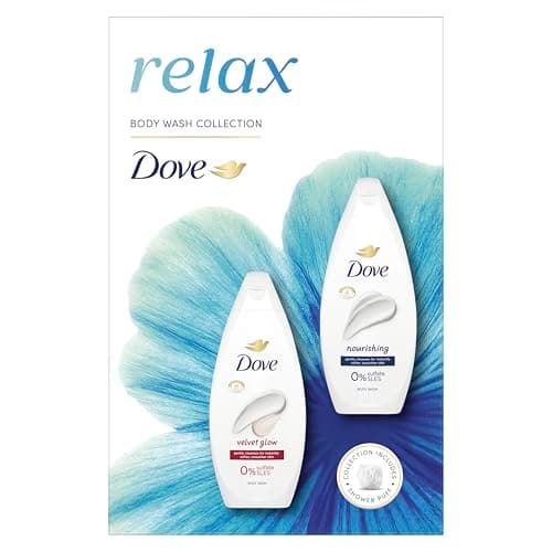 Image of Dove Relax Duo Gift Set Body Wash Collection with a shower puff perfect gifts for her 2 piece
