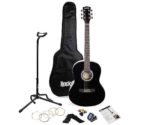 Image of RockJam Acoustic Guitar Kit with Stand, Gig Bag, Tuner, Picks, Plectrum Holder, Spare Strings & Lessons