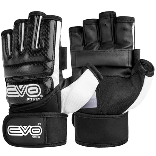 Image of EVO Fitness MMA Gloves Muay Thai Gel Kickboxing Grappling Sparring Training UFC Cage Fighting Mitts Punching Bag Martial Arts Karate (Black, M)