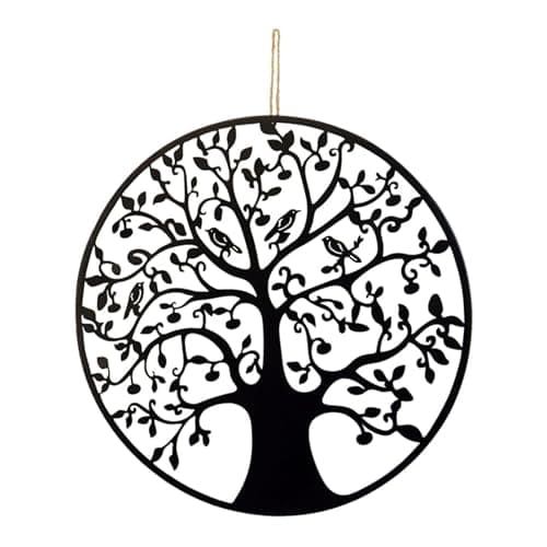 Image of HMIR Tree of Life Metal Wall Art Garden Ornaments Outdoor, Black Tree of Life Wall Art Hanging Decor for Home Living Room Bedroom Christmas Festival Garden Fence Decorations Gift
