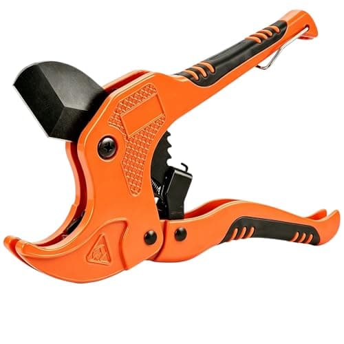 Image of 42mm PVC Pipe Cutter, Heavy Duty Ratchet Pipe Cutter with All-Aluminum Non-Slip Handle, Plastic Pipe Cutter for PEX PPR PE Rubber Hoses, Conduit Cutter for Plumbers & Electricians (Orange)