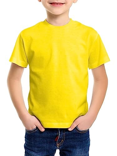 Image of Love My Fashions Kids Value Weight Crew Neck Plain T-Shirt Short Sleeve Casual Tees for Boys Cotton Tops for Children Yellow