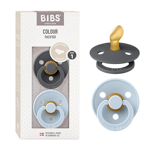 Image of BIBS Colour Anatomical Dummies 2-Pack, BPA Free Dummy Pacifier, Orthodontic Nipple. Natural Rubber Latex, Made in Denmark. 0-6 Months (Pack of 2), Iron/Baby Blue