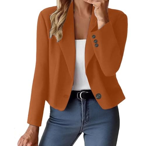 Image of EMUKFD Women's Dress Suits Summer Cropped Cardigans Casual Smart Blazer Office Wear Autumn Open Front Long Sleeve Lightweight Jackets Wedding Formal Outfits Business Work Suit Jacket Orange