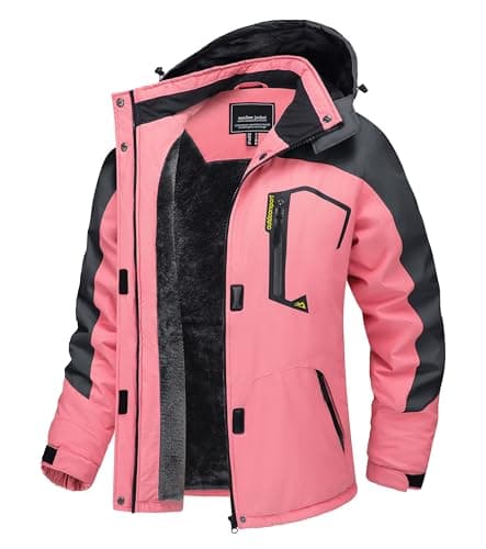 Image of TACVASEN Waterproof Jackets Women Winter Walking Outdoor Coat Ladies Skiing Fleece Warm Jacket with Hood Hiking Thermal Parka Rain Coats Pink