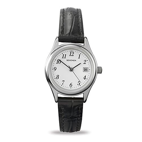 Image of Sekonda Women's Quartz Watch with White Dial Analogue Display and Black Leather Strap 4081.27