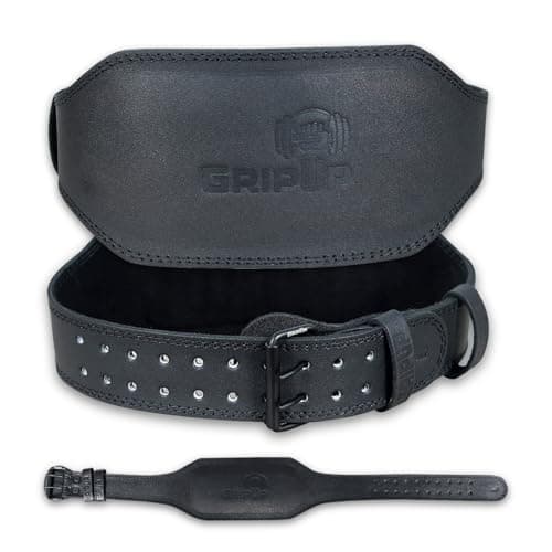 Image of GripUp Weight Lifting Belt 4” 6” Leather Gym Belt Padded Lumbar Back Support for Powerlifting Deadlifts Squats Bodybuilding & Strength Training Fitness Adjustable Holes Men Women (Black 6Inch, XL)