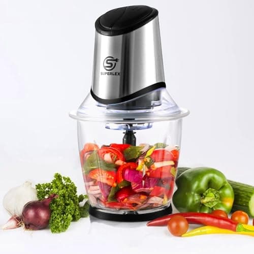 Image of SUPERLEX 1.5L Mini Food Chopper Processor 2-Speeds, with Glass Bowl, Universal Chopper with Stainless Steel Blades, Pro Detachable Design, Kitchen Food Blender for Meats Vegetables Fruit Onion Garlic