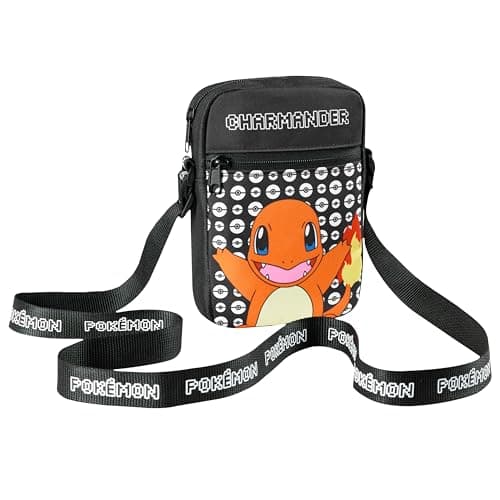 Image of Pokemon Shoulder Bag Cross Body Bag for Kids - Adjustable Strap Kids Pikachu Small Travel Bag - Gamer Gifts (Black Charmander)