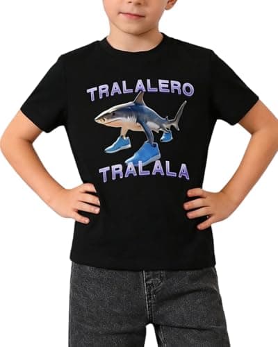 Image of Xumplo Boys T-Shirts Kids Short Sleeve Little Child Summer Crew Neck Top with Casual Shark Graphic Black Tee 4 Years