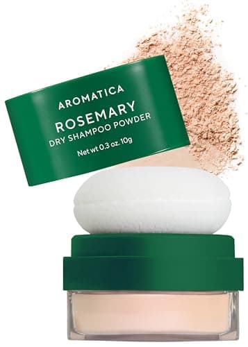 Image of AROMATICA Rosemary Dry Shampoo Powder 10g/0.3oz - Travel Size Dry Shampoo with Panthenol and Biotin For Hair | Non aerosol & Talc Free
