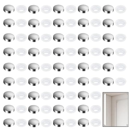 Image of 60 Pcs Silver Tone Screw Cover Caps Shower Screen Small Clip On Screws Decorative Cap for 6-8 Gauge Mirror Screw Cover Caps