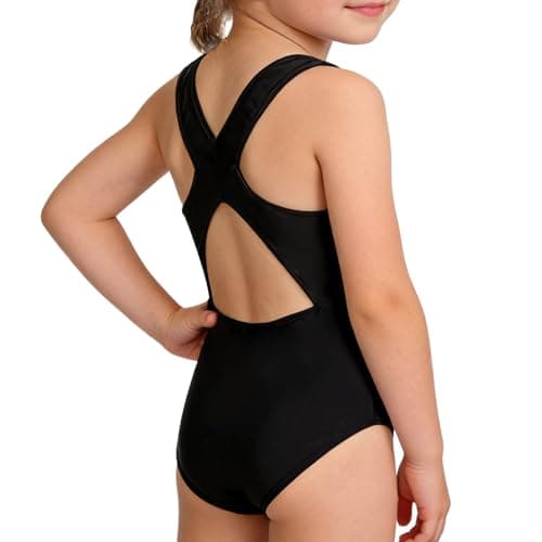 Image of InfiniZer Girls Swimming Costume Girls Swimsuit Black One-Piece Kids Swimming Costume Wide Shoulder Stretchy Swimwear Bathing Suit 5-16 Years (UK, Age, 9 Years, 10 Years, Regular, Black)