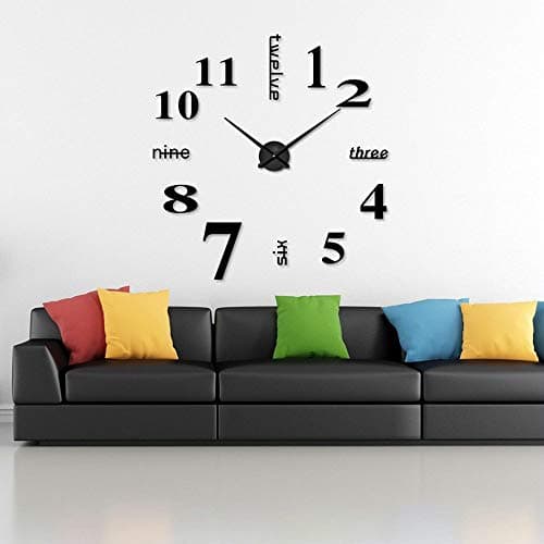Image of Timelike 3D DIY Frameless Large Wall Clock Modern Roman Numerals 3D Mirror Sticker Home Office Decorations for Living Room Bedroom (Arabic numerals-Black)