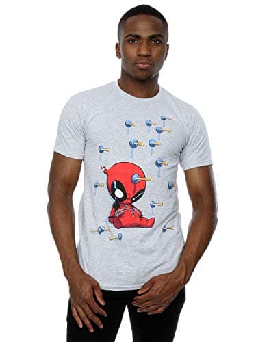 Image of Marvel Men's Deadpool Cartoon Knockout T-Shirt Medium Heather Grey