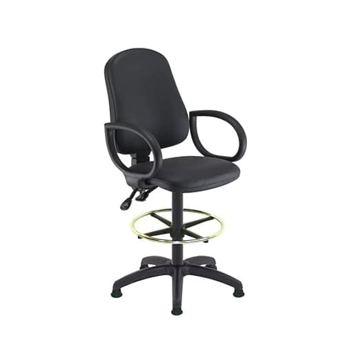 Image of Lab Space - Mist Vinyl Draughtsman Chair, High Office Chair, Lab Chair, Bench Chair, Vinyl Chair, Wipe Clean (Fixed Arms, Black Vinyl)