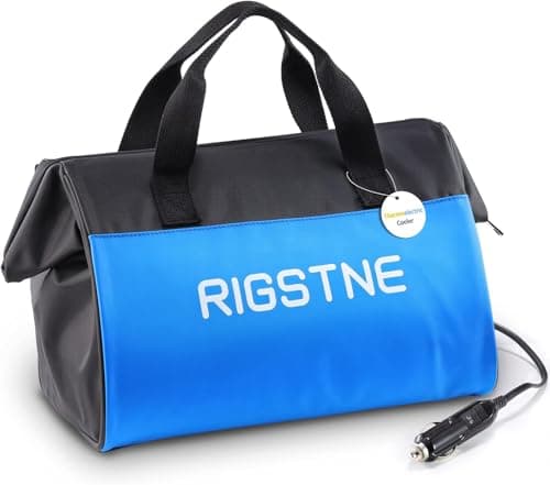 Image of RIGSTNE Electric Cooler Bag, 12V Thermoelectric Cooler Warmer Plug in for Vehicles, Portable Refrigerator for Car, RV, and Camping Use, 18L/20 Cans Capacity, Blue