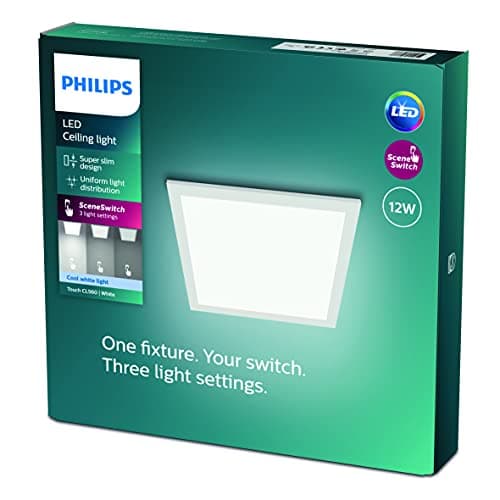 Image of Philips LED Panel Square Ceiling Light SceneSwitch Dimmable 4000K 12W [Cool White - White]. for Indoor Lighting, Livingroom and Bedroom.