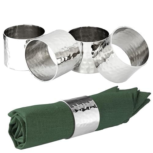 Image of Premier Housewares Elegant Set Of Four Silver Finish Napkin Rings | Versatile Design Napkin Rings For Kitchen Napkin Holder | Easy To Care Kitchen Accessory