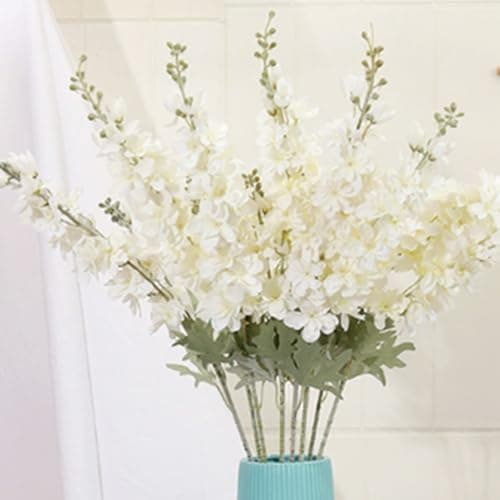Image of OUKEYI 33.5in 6pcs Fake Flower Delphinium Artificial Silk Larkspur Long Stem Flowers for Tall Vase Home Wedding Party Decor (white)