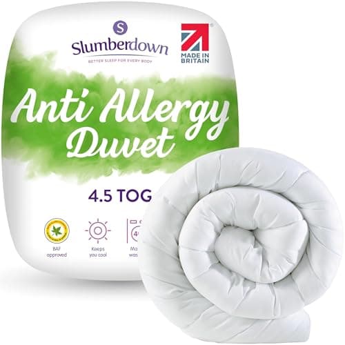 Image of Slumberdown Anti Allergy Single Duvet 4.5 Tog - Allergy UK Approved Lightweight Summer Duvet for Allergy Sufferers - Made in the UK, Anti Bacterial & Machine Washable Single Quilt (135 x 200cm)