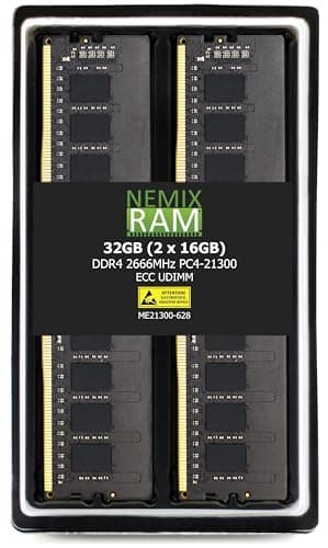 Image of NEMIX RAM 32GB (2X16GB) DDR4 2666MHZ PC4-21300 2Rx8 1.2V CL19 288-PIN ECC Unbuffered UDIMM Memory KIT Compatible with Synology D4EC-2666-16G NAS Memory