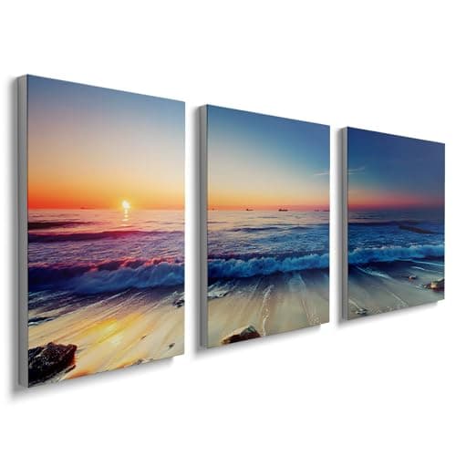 Image of 3 Pieces Wall Art Canvas Prints - Seaside Picture Painting Modern Wall Artwork Framed for Bathroom Home Office Decor 30x40 CM YH1702
