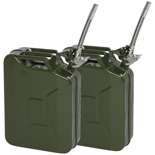 Image of Bonnlo 2Pcs 20L Jerry Can Fuel Oil Storage Can Metal Petrol Diesel Tank with Flexi Spout For Diesel, Petrol, Oil Container (Green)