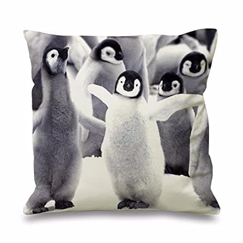 Image of Digital Printed Cushion Covers 45 x 45cm Realistic Animal Print Strong Nylon Zip Washable Decorative Throw Square Pillow Cover [Penguins]