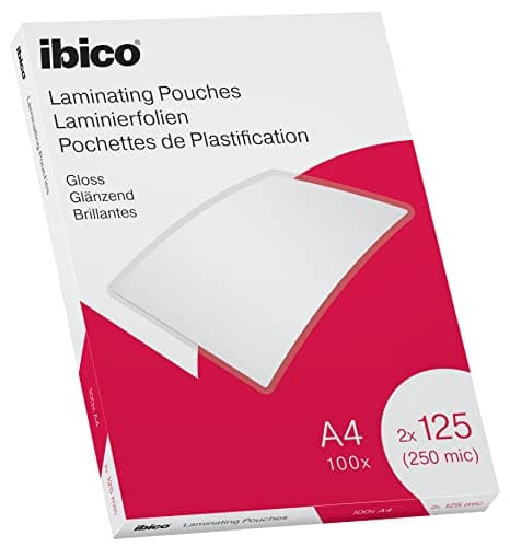 Image of Ibico A4 Laminating Pouches, 250 Micron (2x125), High Document Protection & Durability, Pack of 100, Gloss Finish, Crystal Clear, 627318