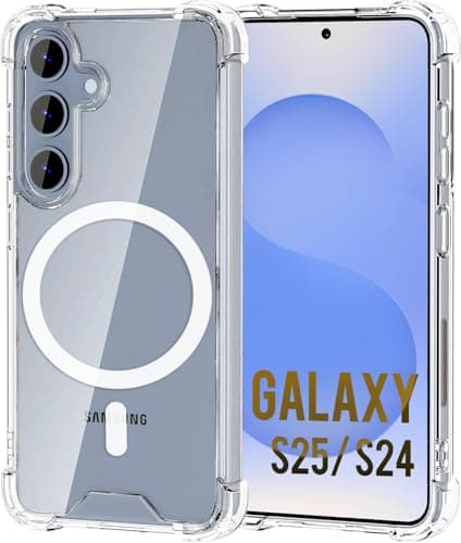 Image of KIOMY Clear Case for Samsung Galaxy S25 & Galaxy S24 5G, Shockproof Bumper Protective Cover Hard PC Back + Flexible TPU Raised Bezel Hybrid Design Slim Fit with Airbag Corners (with Magsafe Magnetic)