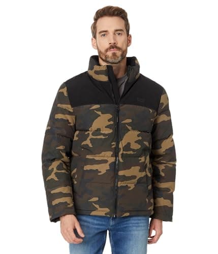 Image of Levi's mens Arctic Cloth Retro Bubble Puffer Jacket, Camouflage Tonal Logo, XXL