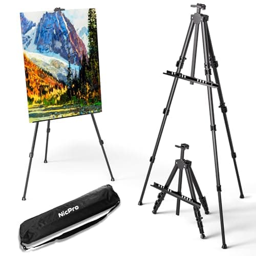 Image of Nicpro Art Easel for Sign, Black Aluminum Metal Tripod Stand - Adjustable Height 17 to 66" for Table-Top/Floor Painting, Drawing, Display, Poster, Canvas