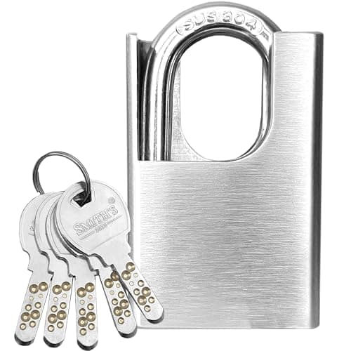 Image of Heavy Duty Padlock by Smith’s® | 60mm x 40mm | 1 Pack | Stainless Steel | 5 Keys | Perfect for Warehouse, Container, Garage, Shutter, Gate, Chain, Shed Lock