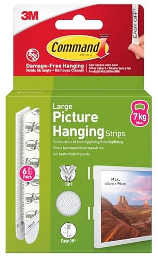 Image of Command Large Picture Hanging Strips, White - 6 Pairs (12 Strips) Adhesive Strips - Damage Free Hanging for Pictures, Frames and Mirrors, Wall Décor and Signs - Holds up to 7 kg