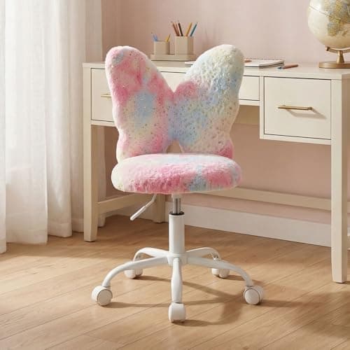 Image of chairus Kids Swivel Desk Chair in Faux Fur Children Height Adjustable Chair for Teenagers Study Chair in Reading Room/Bedroom/Study Room (Pink)