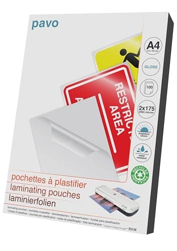 Image of Pavo 2x175 Micron, Glossy A4 Laminating Pouches (Pack of 100)