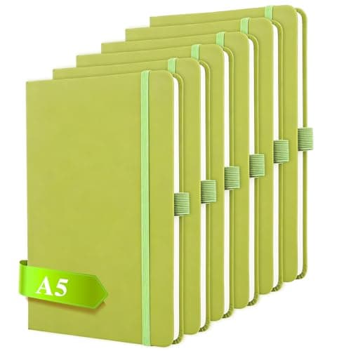 Image of LOPYXBR 6PCS Green A5 Notebook PU Leather Note Book A5 Lined 200 Pages Writing Books Notepads A 5 with Elastic Strap Hardback Work Notebook for Office, Business Writing (100 Sheets)