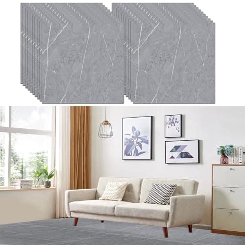 Image of YAYODS 40 Pack Grey Self Adhesive Floor Tile Vinyl Flooring, 30x30cm Concrete Marble Effect Flooring Stickers, Waterproof Peel and Stick Floor Tile for Kitchen Bathroom Living Room Anti Slip