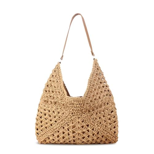Image of Bototack Straw Beach Bag For Women, Large Straw Bags Weave Handmade Handle Tote Bag, Bohemian Summer Straw Shoulder Bag Handbags for Travel Holiday Shopping (Khaki)