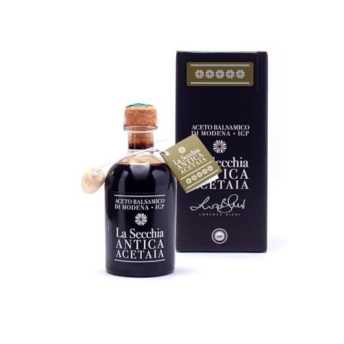 Image of La Secchia - Balsamic Vinegar of Modena IGP "Five Stars", Aged in Small Barrels of Twenty Different Types of Wood, High Density, 250 ml Bottle with Cork Dosing Cap, Italian Balsamico Modena