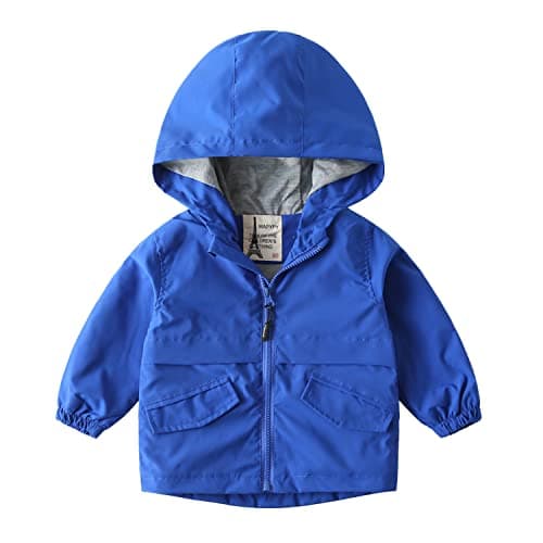 Image of Volunboy Little Boys Hooded Jacket, Cartoon Print Windproof Windbreaker Zip Coat Outwear(5-6 Years,Pureblue,Tag size 130)