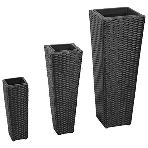 Image of vidaXL 3 pcs Garden Raised Beds Set - Poly Rattan Black Planters with Sturdy Steel Frames and Removable Plastic Inner Pots - Ideal for Outdoor Use