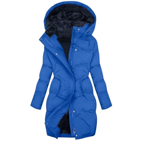 Image of KUIH Coats for Women Winter Fleece Jackets Ladies Hooded Puffer Coat Plus Size Warm Outerwear Waterproof Quilted Coat Thick Padded Jacket Women's Oversized Down Coats Theraml Parka Windbreaker